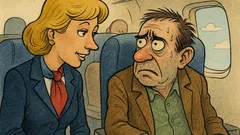 Banc: Stewardesa întreabă un pasager neliniștit în avion
