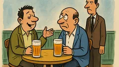 Banc: Doi prieteni se întâlnesc la o bere