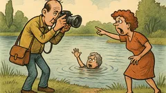 Banc: Bulă face poze pe malul lacului